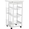 HOMCOM Carrello Isola da Cucina Salvaspazio in Legno di Pino, Carrello Portavivande con 4 Ruote Cassetto 3 Cesti Estraibili Portafrutta, Bianco
