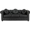 Totò Piccinni Divano CHESTER design vintage retrò classico trapuntato piedini in legno (3 Posti, Ecopelle Nero)