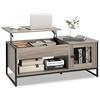 GYMAX Tavolino da Caffè Sollevabile, Vano Portaoggetti Separato, Tavolo da Soggiorno a Gas in Stile Industriale Moderno, Grigio, 106 x 55 x 44,5 cm