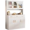 AuraFurn Armadietto da cucina, 170 cm, a buffet, in legno, multiuso, con cassetti e porta in vetro, scomparto aperto, con piano di lavoro, bianco