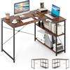 COSTWAY Scrivania Angolare a Forma di L, Scrivania ad Angolo Salvaspazio e Reversibile con Ripiano Regolabile e Struttura in Metallo Resistente, Tavolo per Ufficio e Casa (Marrone)