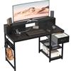 Devoko Scrivania Con Cassetti E Ripiano Reversibile, Scrivania Per Computer Con Contenitore, Supporto Per Monitor, Foro Per Cavi, 2 Ripiani Regolabili E Cassetto Inferiore, 120 X 50 Cm, Nero