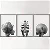HNZKly Art Divertente Bagno Privato Arte Stampe Safari Animali Butt Zebra Ippopotamo Rinoceronte Nero Bianco Tela Quadri Nordic Parete Quadro Casa Decorazioni 40x60cmx3 / Unframed