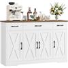 HOCSOK 140 cm Credenza Cucina, Mobile Cucina con 3 Cassetti e 4 Armadi, Buffet Mobile Moderno, Credenza Soggiorno, Mobile per Cucina Ingresso Foyer, Sala da Pranzo (Bianco +Marrone)