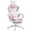 Dowinx Sedia da gaming ergonomica, multicolore e bianco, con poggiapiedi, motivo zampe di gatto, in tessuto, design di seduta senza ali, regolabile, per adulti