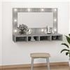 BARULUOAKLIFE Armadietto Trucco Specchio LED Grigio Sonoma con Luci Regolabili e Montaggio a Parete, Mobile Bagno con 4 Ripiani in Legno Multistrato Resistente all'Umidità,