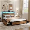 LIFEZEAL Letto Struttura Matrimoniale, 165x217cm, Letto Smart, con Luci a LED Regolabili, 4 Cassetti, Prese, Contenitore, alla Francese, Max 300kg, Rete, Base, Telaio, Supporto, Piattaforma a Doghe