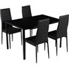 IlGruppone Set Sedie e Tavolo da Pranzo con Ripiano in Vetro Temperato e Sedia Imbottite in Similpelle Nera Design Moderno, 4 o 6 Posti Ideale per Cucina o Soggiorno - Nero - 4 Posti