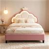 Julyue Letto Singolo Bambini 90x200 cm, Letto Principessa Imbottito Rosa con LED RGB, Testiera Corona Nuvola Regolabile, Rete a Doghe, Senza Materasso