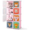 COSTWAY Guardaroba Portatile per Bambini, Armadio Guardaroba Modulare per Bambini con 8 Cubi, per Soggiorno, Camera da Letto, 75 x 35 x 145 cm (Rosa)