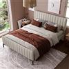 KUAKE Letto imbottito matrimoniale 140 x 200 cm, struttura del letto con rete a doghe e testata regolabile, letto imbottito in grigio-beige, telaio del letto per camera da letto per ospiti (140 x 200