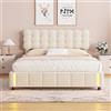 ZHDOKA Letto Matrimoniale Trapuntato con Luce LED con Sensore Automatico,140x200cm,Letto Imbottito con Scomparto Principale, Velluto Beige con Rete, per Adulti e Ragazzi, senza Materasso,beige