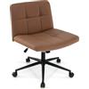 COSTWAY Sedia da Ufficio con Ruote, Sedia Scrivania a Gambe Incrociate Rivestita in Similpelle, Sedia Ufficio con Altezza e Regolabile Regolabile, Sedia senza Braccioli, Portata 150 kg (Marrone)