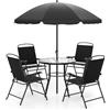 RELAX4LIFE Set Mobili da Giardino 6 Pezzi, Set da Pranzo con Tavolo con Piano in Vetro, 4 Sedie da Esterno Pieghevoli con Braccioli, Set di Mobili da Esterno per Giardino, Terrazza, Prato e Cortile
