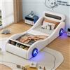 Kebnor Letto imbottito, 90 x 200 cm, letto singolo, letto per bambini, letto imbottito a forma di auto con ruote luminose e spazio di archiviazione, PU, (senza materasso) (bianco)