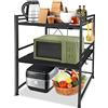 YUENFONG Scaffale per microonde a 3 livelli, espandibile, con 8 ganci, supporto per microonde, supporto per microonde, per riporre la cucina, colore nero