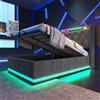 Huayz Letto imbottito 90 x 200 cm, letto singolo a LED con vano portaoggetti e rete a doghe, testiera con vano portaoggetti e funzione di ricarica USB, schienale idraulico, senza materasso (grigio - A