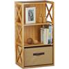 Relaxdays 1x Scaffale con Cestino per il Bagno, Mobiletto con 3 Ripiani, Bambù, Box Pieghevole, HxLxP: 80 x 42 x 29 cm ca.
