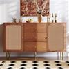 REXO Cassettiera in rattan con cassetto, 2 ante, ripiano regolabile, per soggiorno, camera da letto, H90/B150/T40 cm (noce/con 3 cassetti)