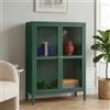 [en.casa] Comò con Ante in Vetro Scanalato Credenza in Acciaio per Soggiorno Mobile Vetrinetta con Scomparto Diviso 84x64x35 cm Verde Abete