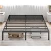MUTICOR Letto Matrimoniale 180 x 200 cm in Metallo con Contenitore - Struttura Letto Robusta, Rete a Doghe, Senza Rumori, Facile Montaggio, Nero
