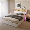 HYTKKBD Letto Contenitore Matrimoniale, Letto Baule 140x200 cm, Letti Funzionale Moderno con LED, Ricarica USB, Testiera con Vano Portaoggetti, Base con Contenitore, PU Bianco Elegante