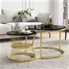 BIYFSDS Set di 2 Tavolini Moderni Impilabili, Tavolo da Salotto con Spazio di Archiviazione, Tavolo Rotondo da Salotto con Piedi in Metallo, Set di Tavolini Rotondi in Marmo (Oro-2, Nero)