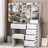 Teousev Toeletta da Trucco con Specchio Scorrevole e Sgabello, Scrivania Make Up Ampia con Luci Dimmerabili e Guida Video, Postazione Trucco con 6 Cassetti e 6 Ripiani, Bianco, 36×80×131 cm, J341