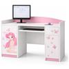 Happy Babies - Scrivania per bambini con cassetti, tavolo per computer con ripiano per tastiera, scrivania per bambini con spazio di archiviazione, 125x89x60, motivo farfalle e fata