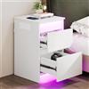 ChromaCasa Set 2 comodini camera da letto moderni con Presa Elettrica, Comodino a Coperchio Ribaltabile e 2 Cassetti Laccati, 2 AC 2 USB LED RGB e Telecomando, per Soggiorno, Bianco Larghezza 35cm