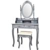 BDW TL01 Toeletta - con specchio, cassetti e sgabello - Tavolino - per camera da letto, cameretta dei ragazzi -Tavolo da trucco - Tavolo da toeletta - Tavolo per cosmetici - Stile vintage - Grigio