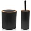 Inbagno Set da 2 Pezzi Porta scopino e Pattumiera 5lt, in plastica Nero, con Dettagli Effetto Legno, Serie Blob