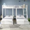 MSMOK Letto a castello tripla con cassetti, trasformabile in letto matrimoniale 140x200 e 2 letti singoli 90x200, letto con struttura in metallo multifunzionale, telaio in metallo (bianco)