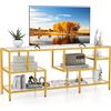 COSTWAY Mobile Porta TV fino a 65'', Tavolo Consolle TV con Mensole in Vetro Temperato, Mobile TV con Struttura in Metallo, Supporto TV con Struttura in Metallo, per Soggiorno, Camera da Letto