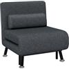 HOMCOM Poltrona Letto Singolo 3 in 1 con Schienale Reclinabile su 5 Livelli, Cuscino Imbottito e Materasso, Divano Letto Singolo Pieghevole per Soggiorno, in Acciaio, Lino, 75x70x75cm, Grigio Scuro
