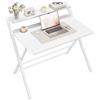 Yaheetech Scrivania Pieghevole per Computer a 2 Livelli 100 cm Tavolo Pieghevole in Legno Moderno Design Scrivania Salvaspazio Compatto Tavolino con Ripiano per Monitor Bianco/Grande