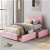 SACOOL Letto imbottito 90 x 200 cm, beige con rete a doghe, schienale e due cassetti, tessuto di velluto delicato sulla pelle, letto singolo per ragazzi (rosa)