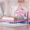 KUAKE Lettino imbottito per bambini, 140 x 200 cm, struttura per letto da bambina, con corona bianca, struttura matrimoniale in pelle PU, con luci a LED, rete a doghe e schienale, materasso non incluso