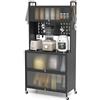 KOMFOTTEU Credenza da Cucina a 5/6 Livelli, Armadietto Dispensa con 4 Ruote Universali, 4 Ganci e 10 Tasselli, Ripiano in Ferro, Mobile Buffet per Soggiorno, Sala da Pranzo (Nero, 80 x 40 x 164 cm)