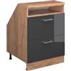Vicco Mobile cucina sottotetto R-Line, Antracite lucido, 60 cm con 2 cassetti, carcassa 60 cm profondità, per la libera combinazione all'interno di sistemi cucina modulari