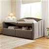 Soweiz Divano letto imbottito, 90 x 200 cm, con cuscinetto idraulico, con rete a doghe e braccioli, letto singolo multifunzionale, delicato sulla pelle (tessuto in velluto grigio)
