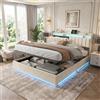 MOTUZP Letto matrimoniale contenitore 140 x 200 cm, letto imbottito con LED e USB