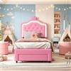 BIYFSDS Letto per bambini Capitonné 90 x 200 cm con LED, letto singolo per ragazza con cassetto portaoggetti, telaio letto principessa per ragazza con rete a doghe e testiera imbottita 90 x 200 (rosa-1, 90 x
