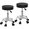 Rcynview Set di 2 Sgabello con Ruote, Sedia Girevole a 360° Alltezza Regolabile 49-64 cm, Finta Pelle e Acciaio, Sgabelli Cucina Moderni Design con 5 Rotelle, Sgabelli Bar, Sgabello Estetista, Nero