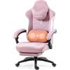 Dowinx Sedia da gioco in tessuto con massaggio riscaldato, supporto lombare, sedia da gamer con borsa, cuscino e poggiapiedi, grande e alto, portata 150 kg (rosa)