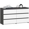 AKORD Cassettiera CL-100 6 (2 x 3) Cassetti | Moderna Mobiletto per Soggiorno Sala da Pranzo Camera da Letto | Armadio Cameretta | 35 x 100 x 57 cm | Grigio Grafite + Frontale Bianco