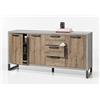 CAESAROO Credenza 184 cm con tre ante e tre cassetti finitura rovere e struttura cemento - Rovere e Grigio