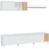 Arreditaly Parete Attrezzata Moderna Mobile Soggiorno TV Con Modulo Pensile e Mensola Con 4 Ante Fori Passacavi Design Moderno Soggiorno Salotto Sala Da Pranzo 47 x 200 x 40 Cm Bianco e Rovere Listato