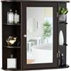 LIFEZEAL Armadietto a Specchio, Pensile a 1 Anta, per Bagno, 4 Ripiani e 6 Scomparti Aperti, Ripiani Interni Regolabili, Mobiletto da Parete, Salvaspazio, in Legno, 66x16,5x63 cm (marrone)