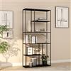 [en.casa] Scaffale da Terra Libreria in Acciaio con 7 Scomparti Aperti Mobile Espositore in Stile Industriale 188 x 90 x 30 cm - Nero opaco